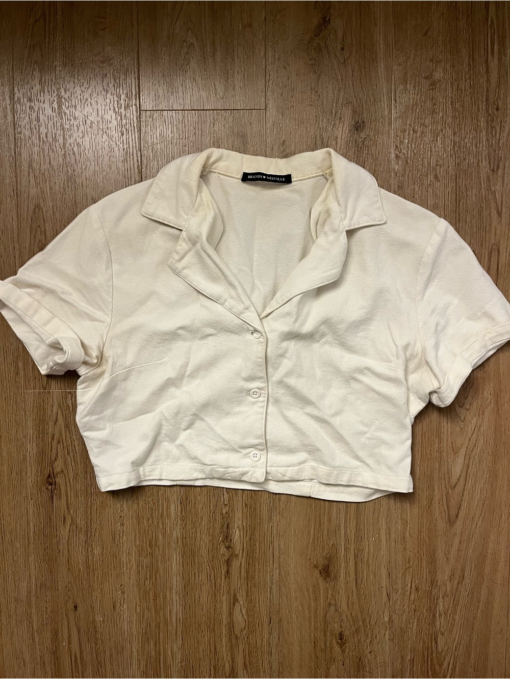 Brandy Melville Cream Cropped Button-Front Top